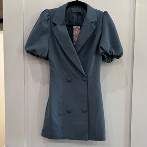 Boohoo Women's Blue Puff Sleeve Blazer Dress